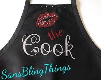 Kiss the Cook Rhinestone, Glitter Apron, Cooking Apron with Adjustable Strap