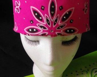Hot Pink Rhinestone Bandana: Cotton Biker Headwrap