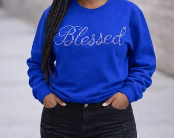 Rhinestone "Blessed" Sweatshirt/Tee