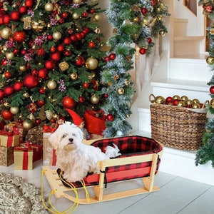 Presidents Day Sale - Handcrafted Wooden Snow Sled with Cushion Seat and Pull Rope, Prop Pet Sled, Ash Hardwood, Steam Bent Heirloom Quality