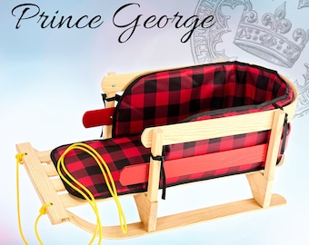 Handcrafted Wood Snow Sled with Cushion Seat and Pulling Rope,  Made of Premium Canadian Ash Hardwood, Steam Bent for Heirloom Quality