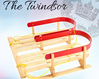 Magical Winter Adventure, Wooden Sleds for Kids, Double Snow Sled for Twins, Siblings, Dual Wooden Sleigh with Pull Rope, Toboggan Sled