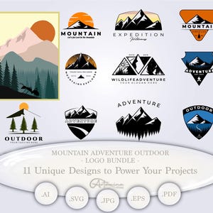 outdoor adventure logo set of collection silhouette design svg, mountains svg, mountains vector, adventure logo clipart svg
