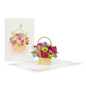 Lot de 2 cartes fleuries pop-up - Cartes de voeux 3D faites main - Cartes panier floral pour toutes les occasions