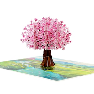 3D Pop-Up Cherry Blossom Card – Birthday, Thank You, Spring, Mother&#39;s Day – Handmade Tree Greeting Card