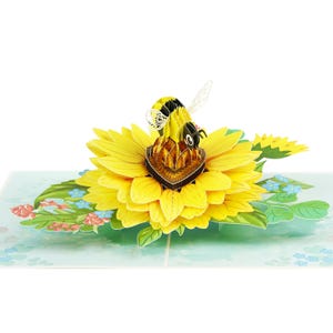 3D-pop-upkaart zonnebloem en bij – Handgemaakte bloemenkaart voor verjaardag, Moederdag of bedankje