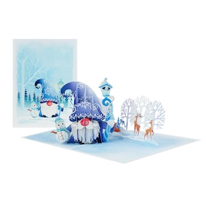 Carte pop-up 3D Winter Wonderland Gnome - Carte de voeux enchanteresse pour les fêtes - Fait main enneigé