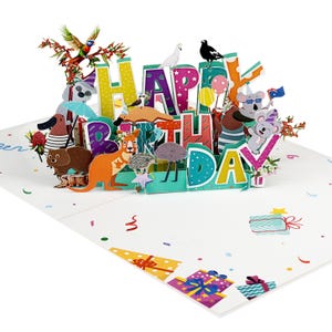 Carte pop-up 3D anniversaire animaux australiens - koala amusant, voeux kangourou pour les enfants et les amoureux des animaux