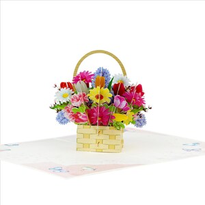 3D pop-up bloemenkaarten – set van 2 handgemaakte wenskaarten – bloemenmandkaarten voor verjaardag, bedankt, alle gelegenheden