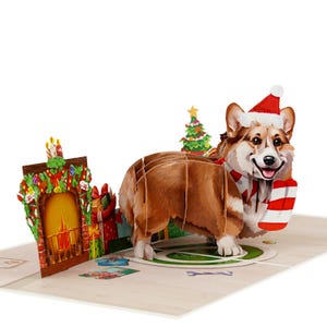corgis Weihnacht 3D Pop-Up Karte - Niedliche Feiertags Grußkarte - Handgemachte Hunde Weihnachtskarte