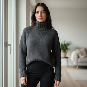 Patroon coltrui breien PDF – Oversized raglan gebreide trui gezellige damestrui van boven naar beneden