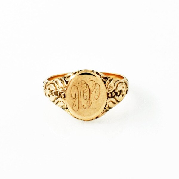 Allsopp Bros. Monogrammed Signet Ring, 14K Yellow Gold, Vintage, Estate, Classic Style, Engraved