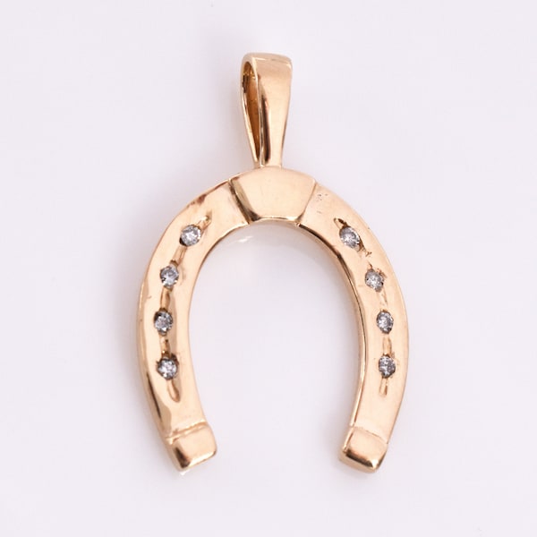Kabana Diamond Horseshoe Gold Pendant, 14K, Estate, Lucky Charm, Designer, Necklace, Equestrian, Horse Riding, Talisman