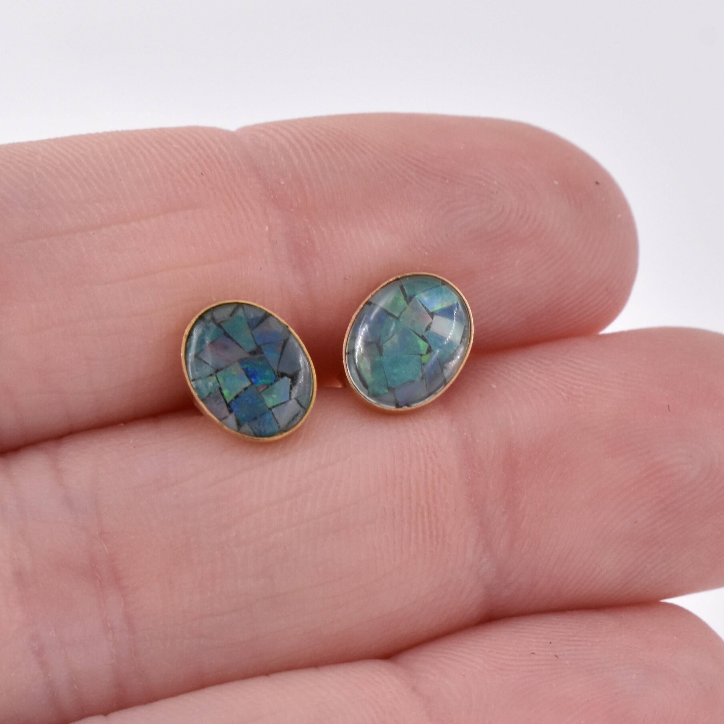14K Gold Chip Opal Stud Earrings Estate Opal Earrings Etsy