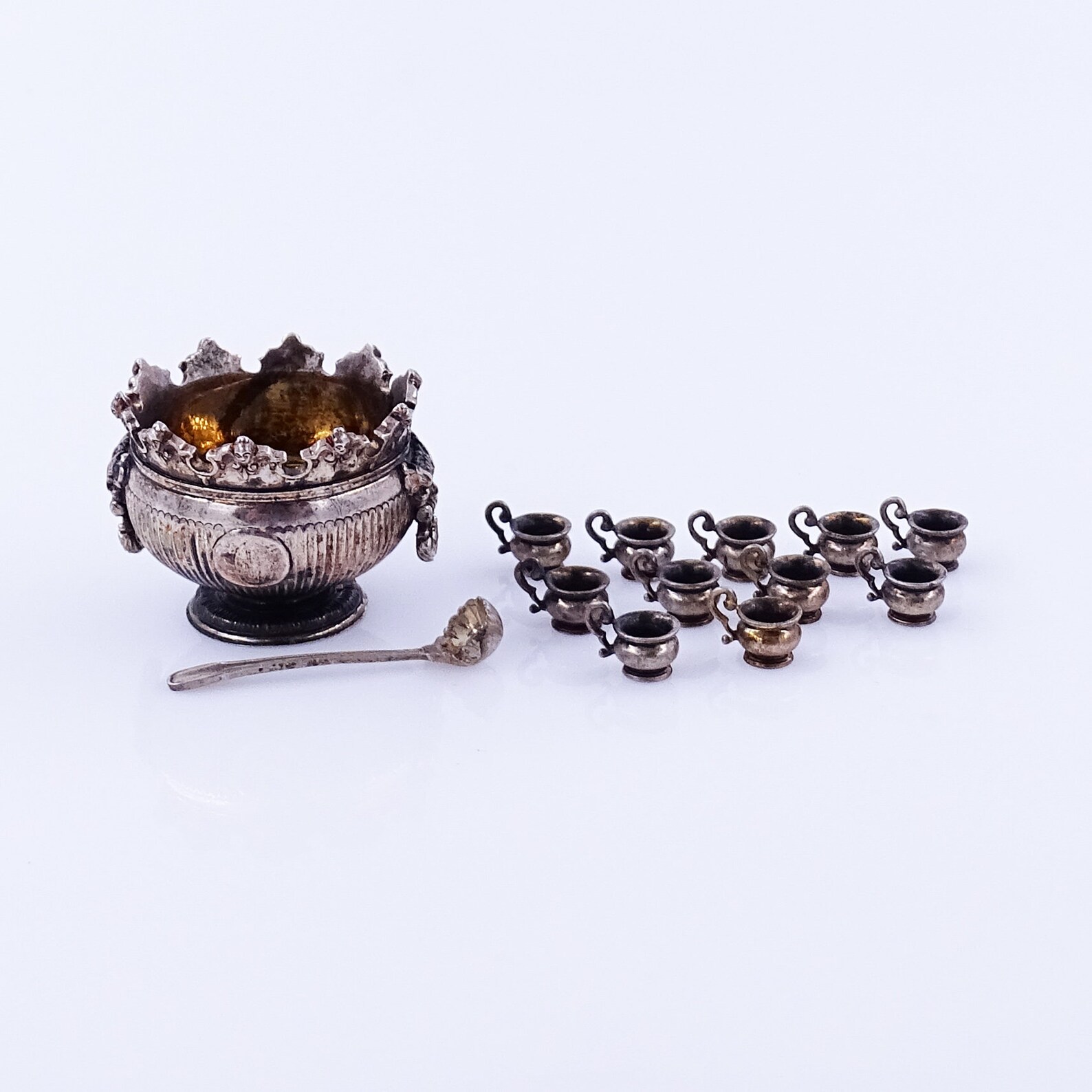 Peter Acquisto Silver Miniature Punch Bowl Ladle and Cups Set Etsy
