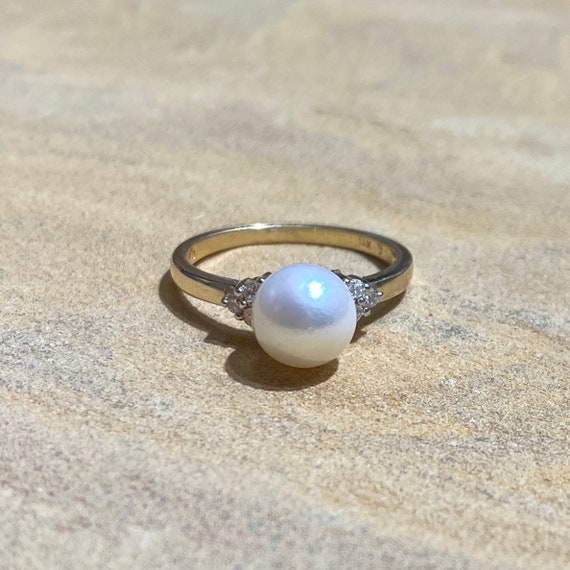 Akoya Pearl and Diamond Ring Pearl Engagement Ring 8mm - Etsy