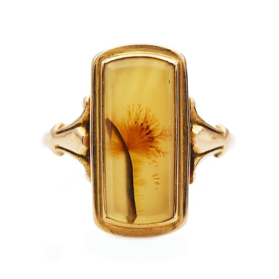 Victorian Rectangular Agate Ring, 16k Yellow Gold,