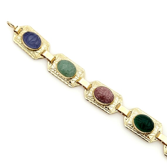 Multicolored Gemstone Scarab Panel Bracelet, 10k … - image 4