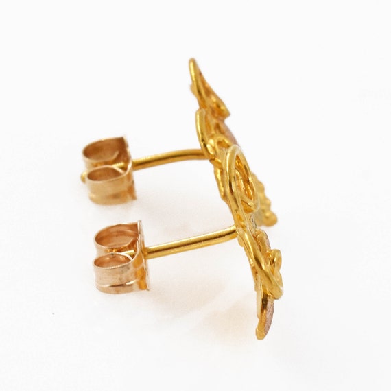12K Black Hills Gold Earring Studs - Grape Leaf, … - image 4