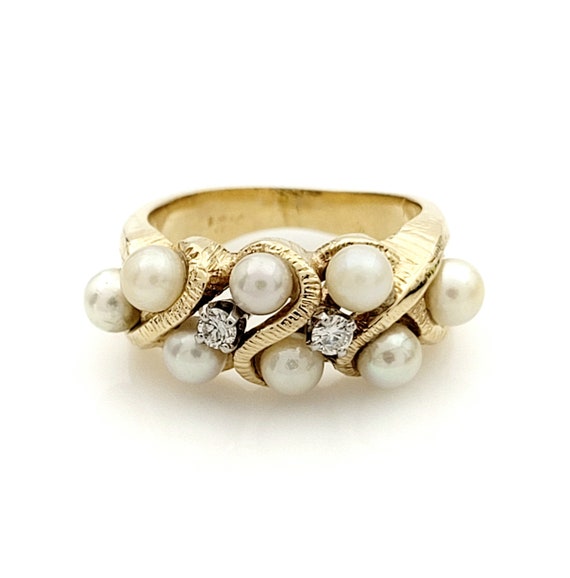 Pearl Diamond Ring 14k Yellow Gold, Vintage, Estat