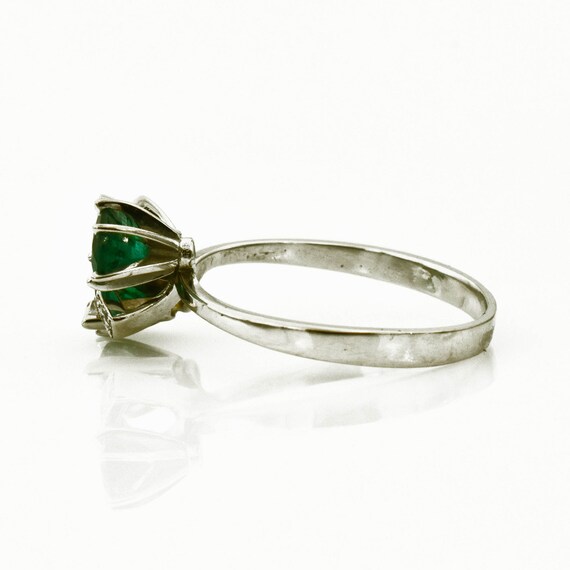 Pear Cut Emerald Diamond Ring - 14k White Gold, B… - image 3