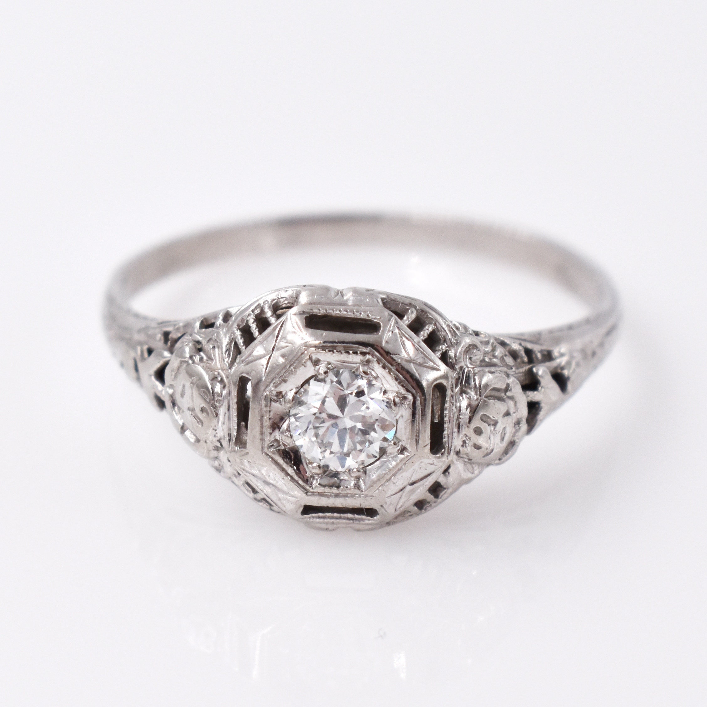 18K White Gold Art Deco Diamond Engagement Ring Vintage - Etsy Israel