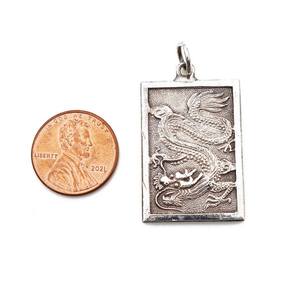 Dragon Peacock Plaque Pendant, Sterling Silver, R… - image 4