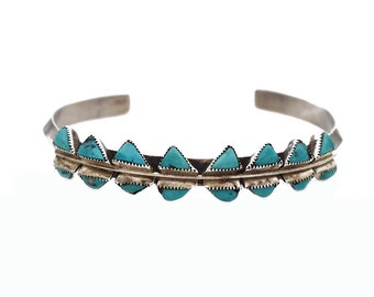 Triangular Turquoise Knife Edge Cuff Bracelet, Sterling Silver, Native American, Vintage, Estate