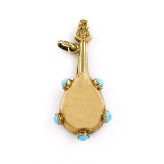Lute Pendant with Turquoise Accents 14k Yellow Go… - image 6
