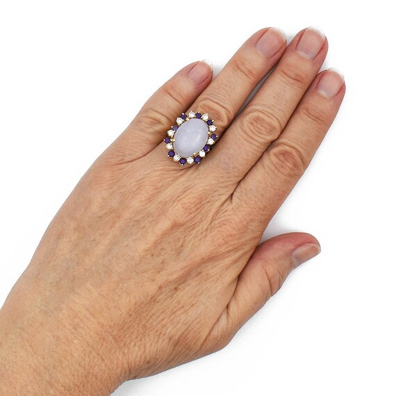 Lavender Jade Amethyst Diamond Ring, 14k Yellow G… - image 6