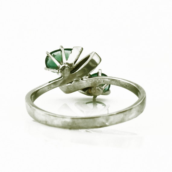 Pear Cut Emerald Diamond Ring - 14k White Gold, B… - image 4