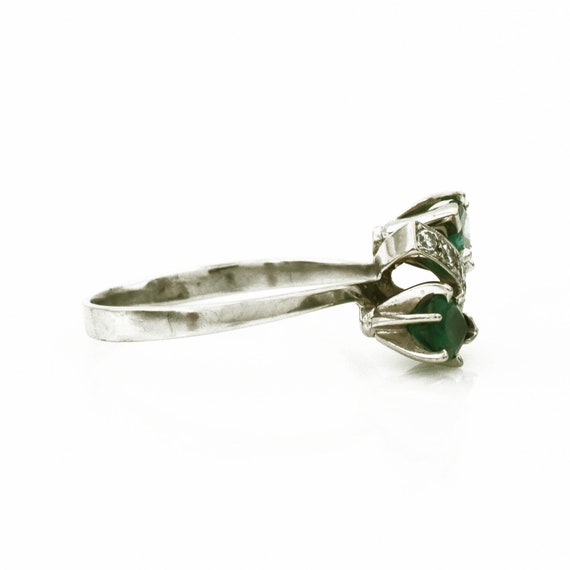 Pear Cut Emerald Diamond Ring - 14k White Gold, B… - image 2