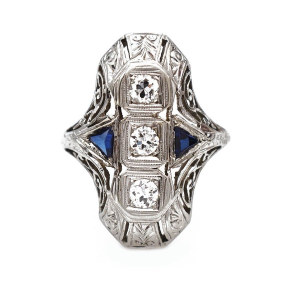 Belais Diamond Sapphire Filigree Ring, 18k White G