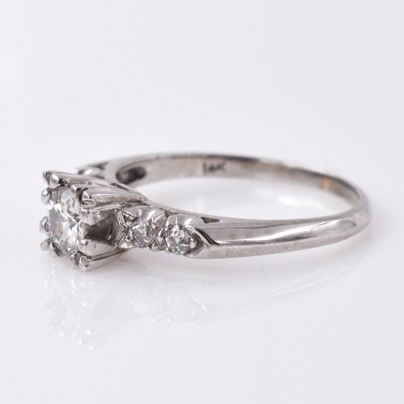 14K White Gold Five Stone Diamond Engagement Ring Vintage - Etsy