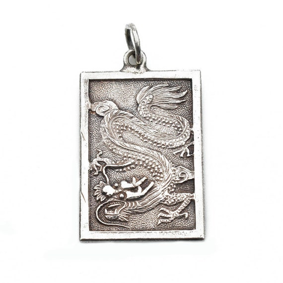 Dragon Peacock Plaque Pendant, Sterling Silver, R… - image 1