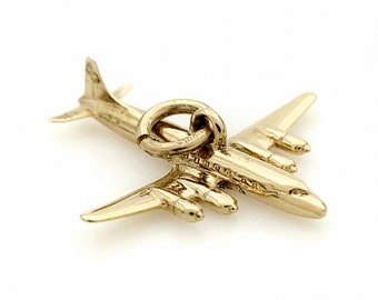 Airplane Pendant Charm Yellow Gold, Pilot, 14K, Vintage, Estate, Aviation, Travel, Airborne, International, Airliner