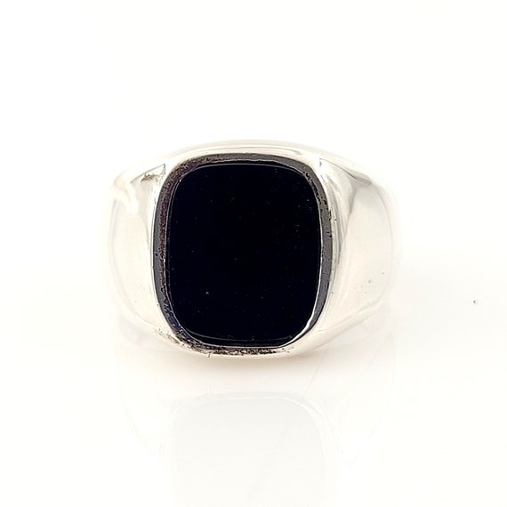 Black Onyx Ring Sterling Silver, Vintage, Estate,… - image 1