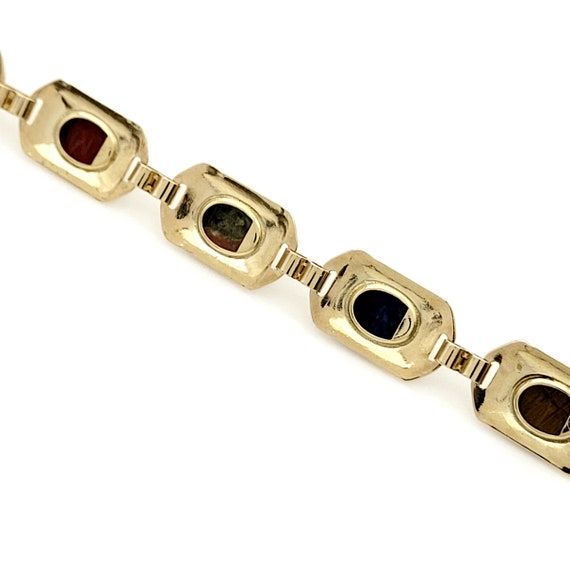 Multicolored Gemstone Scarab Panel Bracelet, 10k … - image 8