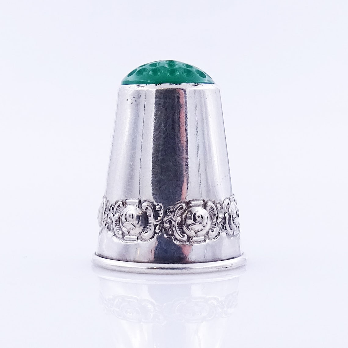830 Silver Green Glass Top Thimble Scandinavian Thimble Etsy