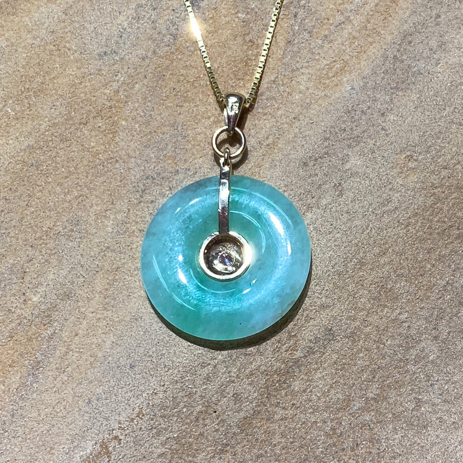 Jade Disc Pendant With Diamond 14K Gold Pendant and Box Etsy