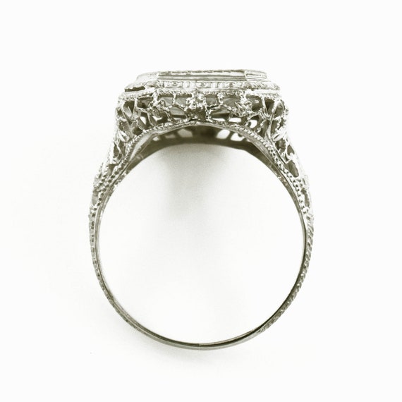 Filigree Camphor Glass Diamond Ring, 10k White Go… - image 5