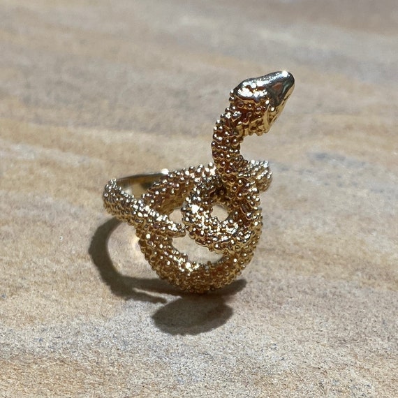 14K Gold Snake Ring - Granular Band, Snake Band, C