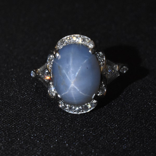 Star Sapphire Diamond Platinum Ring - Art Deco, Estate, Antique, Vintage, Oval