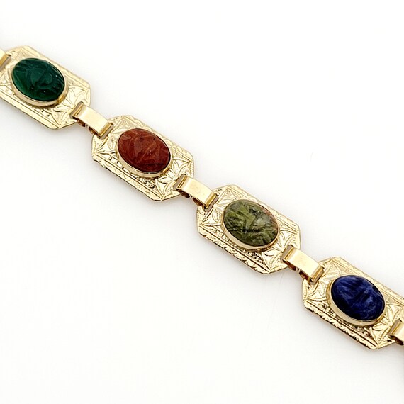 Multicolored Gemstone Scarab Panel Bracelet, 10k … - image 5