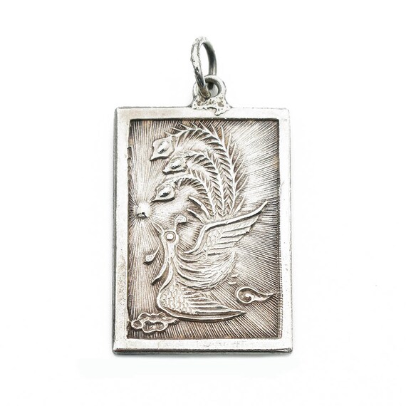 Dragon Peacock Plaque Pendant, Sterling Silver, R… - image 2