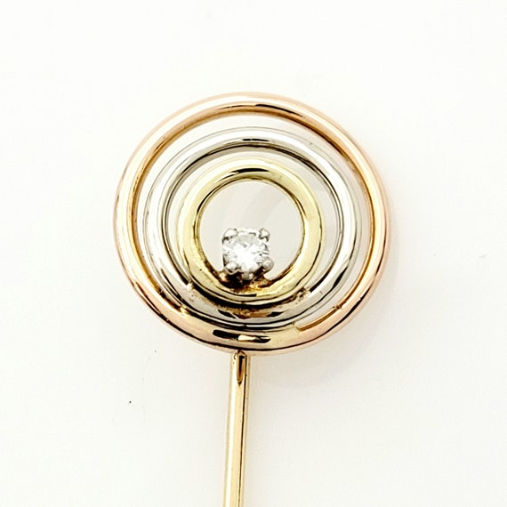 Vintage Gold and Diamond Stickpin, 3 Tone Gold, T… - image 1