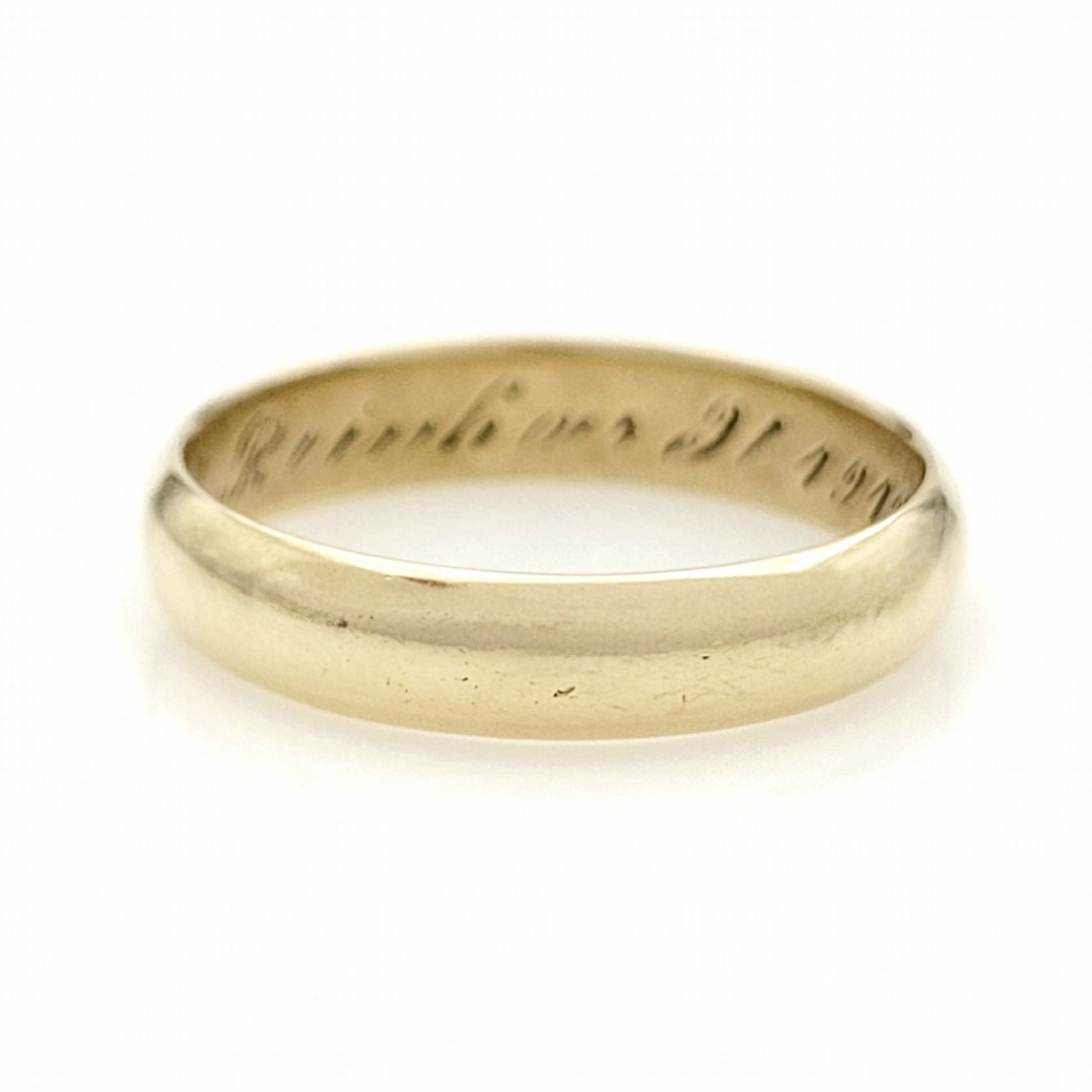 Antique Gold Wedding Band Ring, 14k Yellow, Vintage, Estate, Engraved