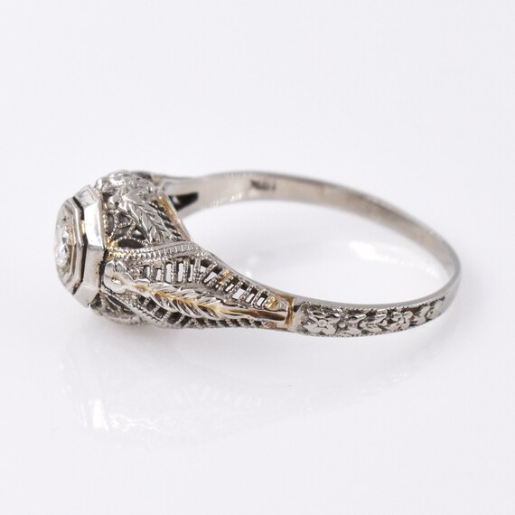 18K White Gold Filigree Diamond Solitaire Ring - … - image 2