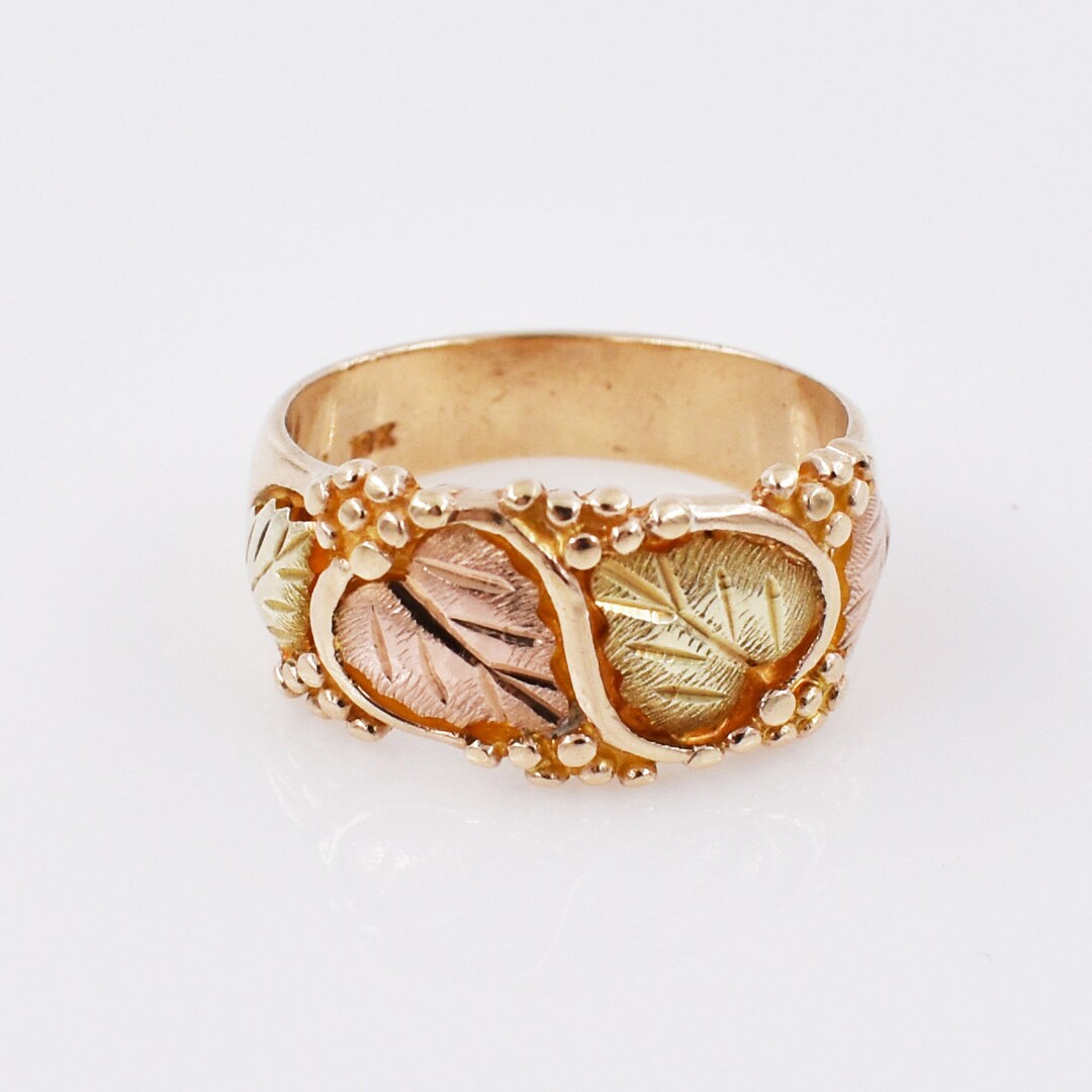 Black Hills Gold Four Leaf Ring Wide Band Rose Gold Etsy