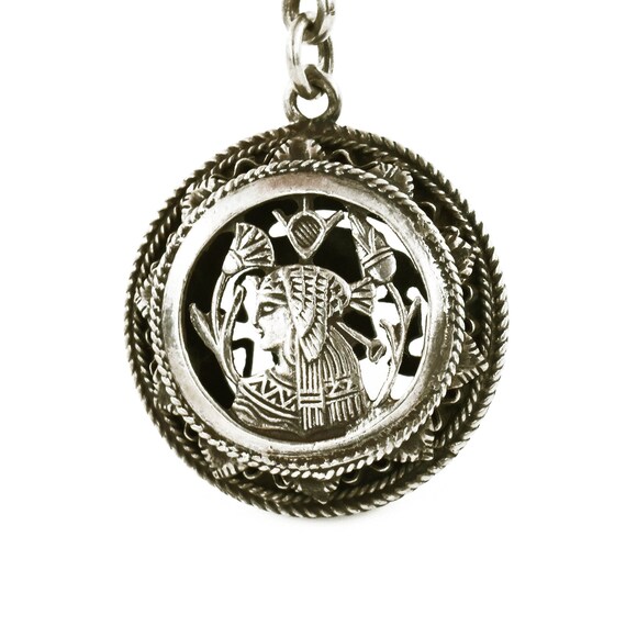 Egyptian Revival Sterling Silver Keychain Fob, Vi… - image 4